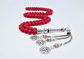 Tasbih 99 Kralen Natuursteen "Bloedkoraal" – Met tassel Metaal -Tasbeeh 8 mm diameter van de korrel - Model18- Een cadeau voor Moederdag en Vaderdag