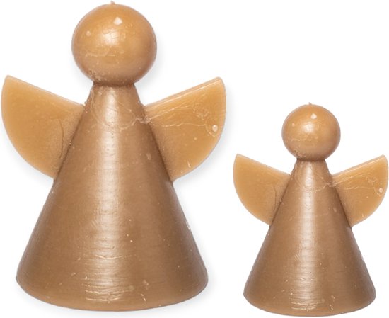 Home Society - Set/2 - Engelkaarsjes - Maat L&S - Taupe - 11,5 en 8 cm hoog - Kerst