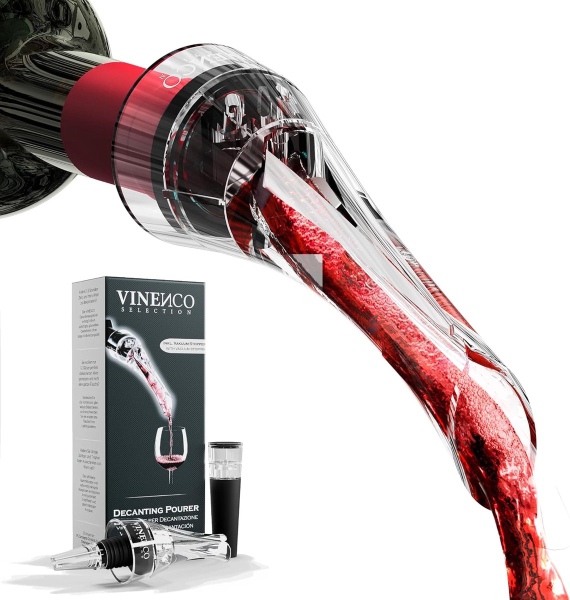 Decanteerschenktuit met beluchter druppelvrije wijnkaraf flessenschenktuit glasgewijs ventilatie rode wijn decanteerder wijnbeluchter flesbeluchter opzetstuk
