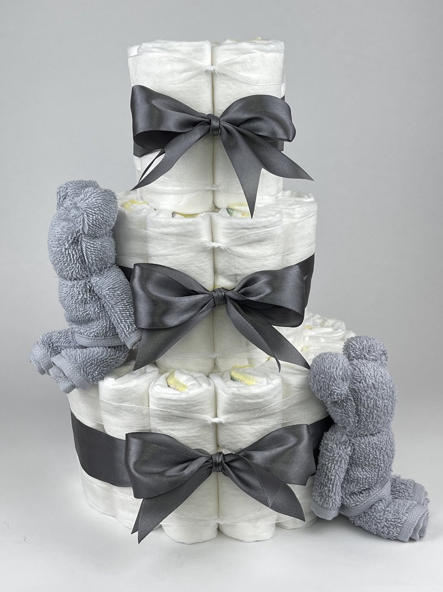 Goedkoopste Chouette-Chouette | Luiertaart Neutraal | Kraamcadeau | Geboorte Jongen Meisje | Babyshower | Beren Grijs - donker Grijs