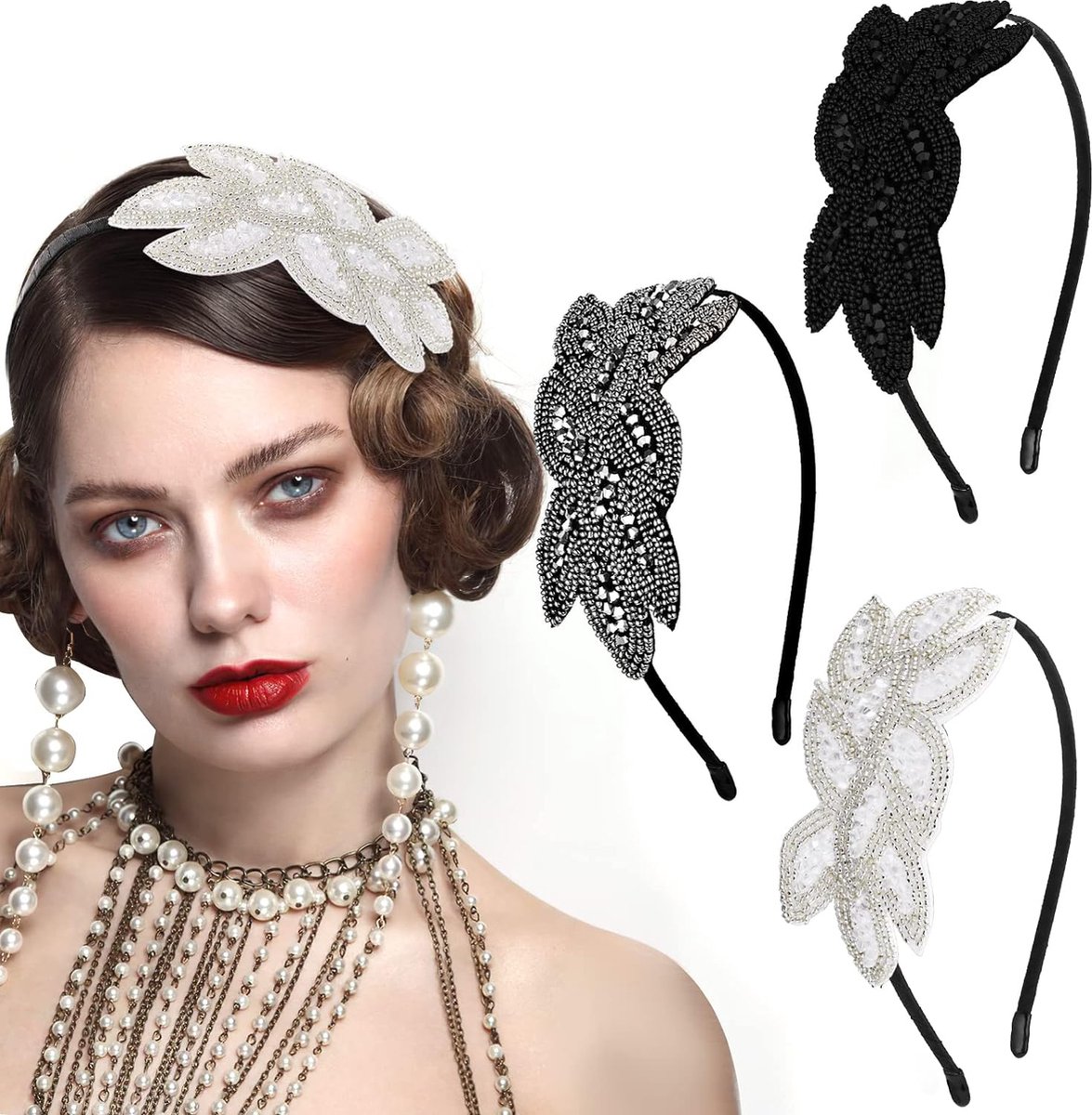 Haarband Voor Dames Met Veren, Jaren 20, Gatsby-flapper-hoofdband, Zwart  Hoofddeksel Jaren 20, Charleston Hoofdband, image size:1175x1200