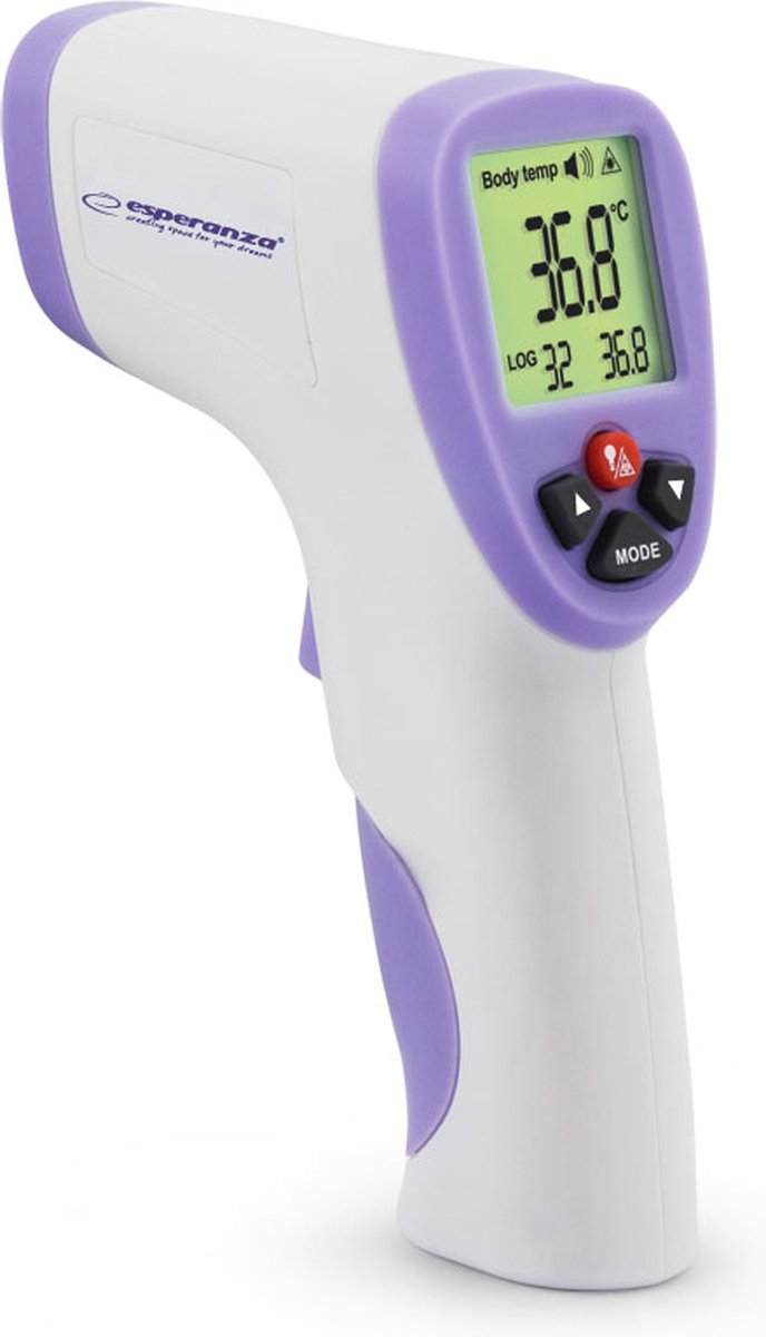 MOZY - Contactloze Thermometer - Paars - 1 Seconde - 34 Registraties - 2 Modi - in Hoes - Non Contact - Voorhoofd en Lichaam Thermometer - Koortsthermometer - Kinderen en Volwassenen - Infrarood -
