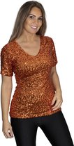 Top à paillettes - chemise - Oranje - Taille XXL - Taille 46/48 - Disco - Fête du Roi - Nederlands Elftal