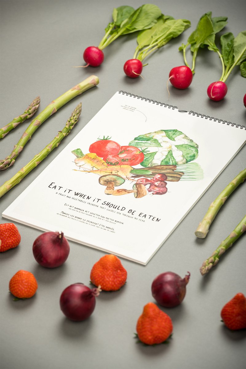 Eat it! - Groente en fruit kalender - Verjaardagskalender - A3 - Studio Griveau - Seizoen - Groenten - Fruit - Aquarel