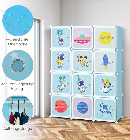 Meuble Rangement Enfant avec Motifs d'animaux, Support de Rangement,  Armoires Etagères Plastiques, Armoire de Rangement Bricolage (Bleu, 8 Cubes)