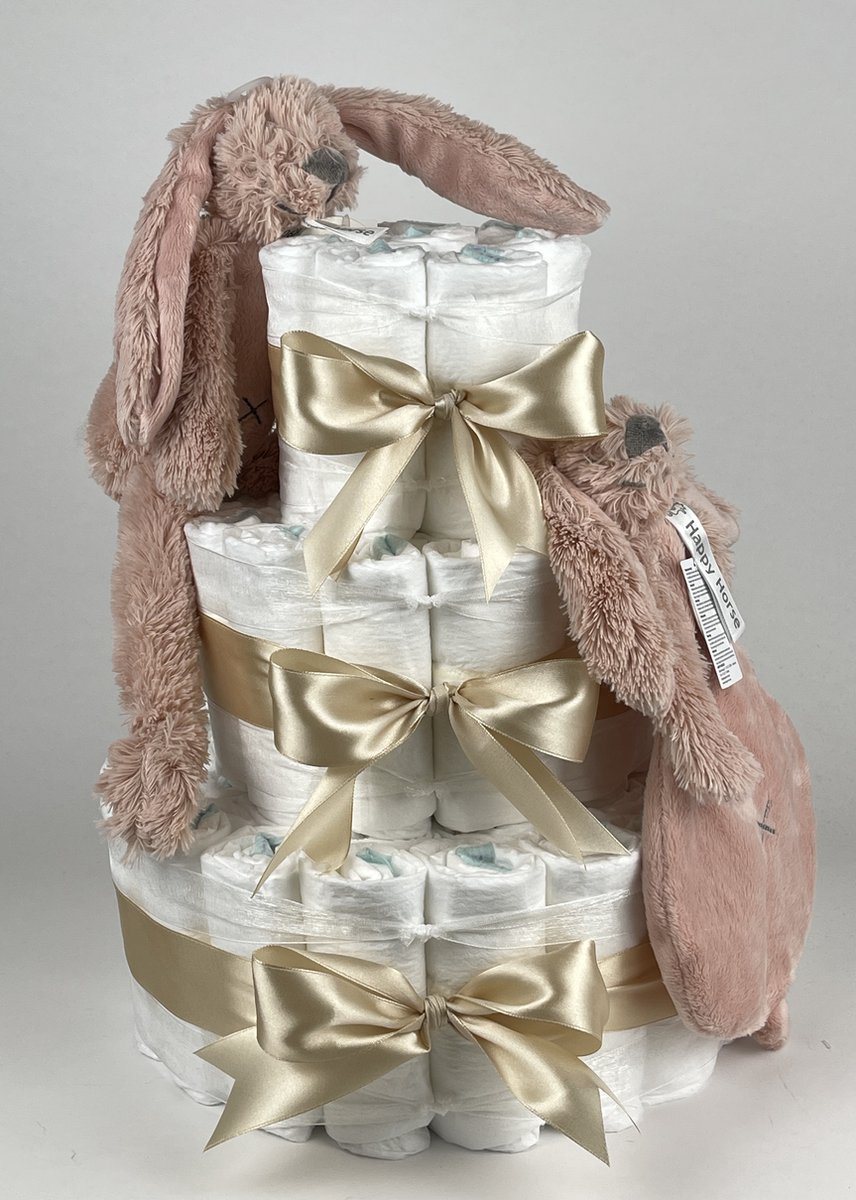Goedkoopste Chouette-Chouette | Luiertaart Meisje | Kraamcadeau | Geboorte Meisje | Babyshower | Konijn Richie Old Pink - Beige