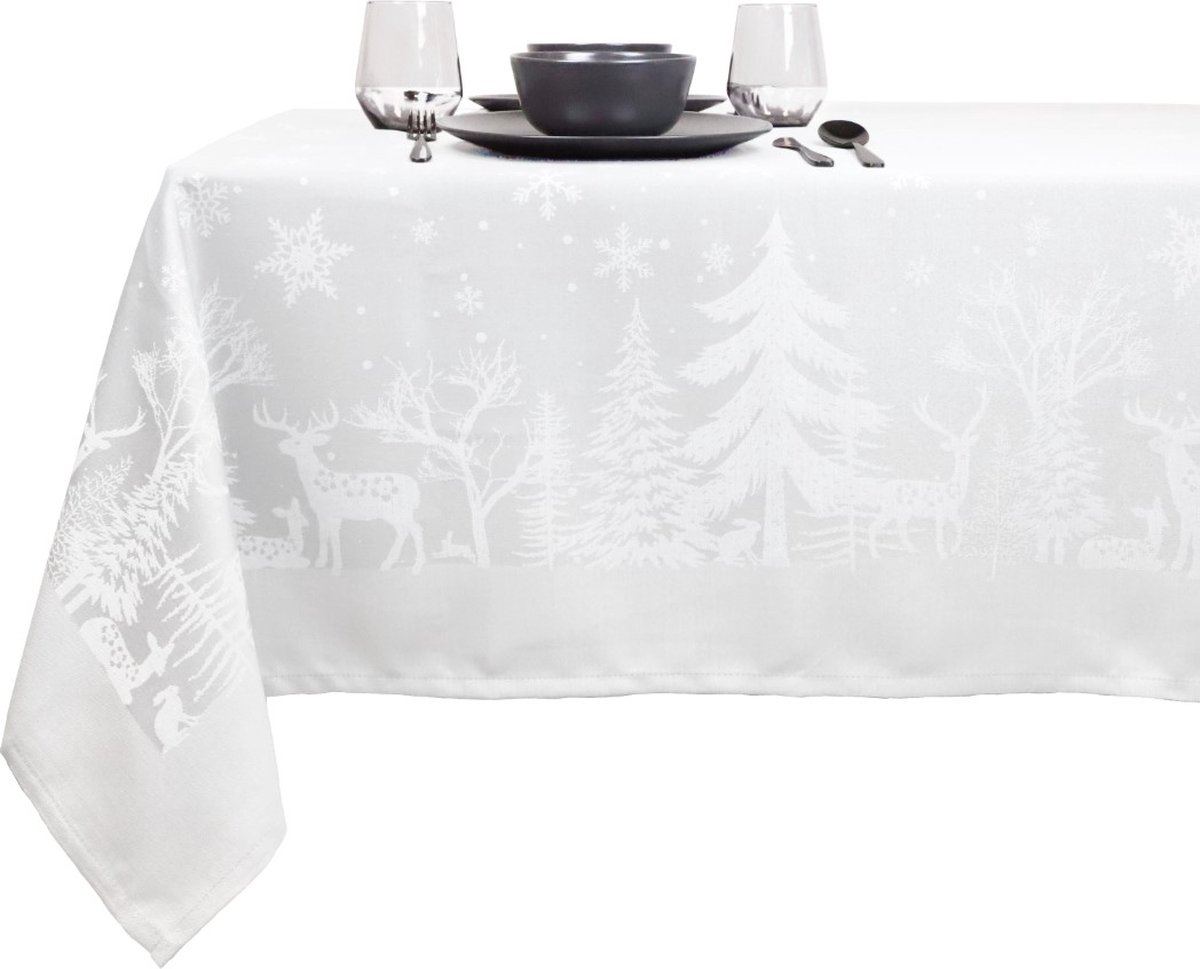 Kerst tafelkleed - Rody - 150x300cm - white - Damast