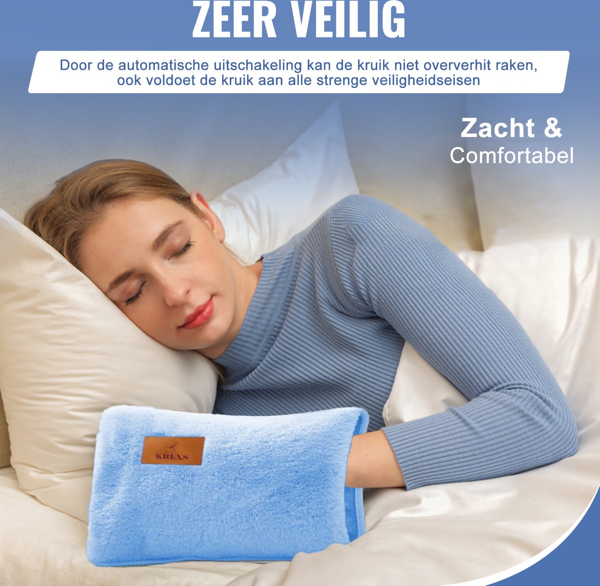 Krexs Elektrische Kruik - 2 Stuks - Elektrische Warmwaterkruik - Oplaadbare Kruik - Warmtekruik - Blauw - Volwassenen – foto 3