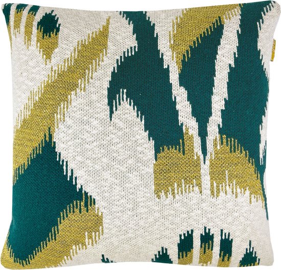 Ikat knitted cushion green