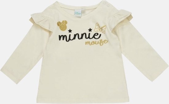 Disney Minnie Mouse Baby Shirt - Lange Mouw - Off White/Goud - Maat 86 (Tot 24 Maanden)