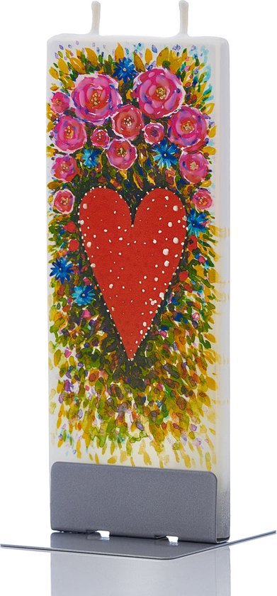Platte handgemaakte kaars - Artistic Hearts & Flowers - Handgeschilderd - Zelfdovend
