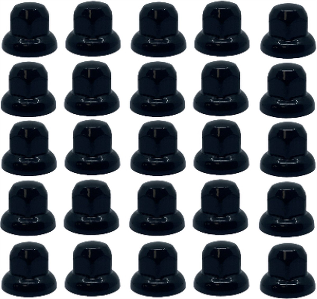 Wielmoerdoppen zwart laag kunststof 32mm, set van 20 stuks