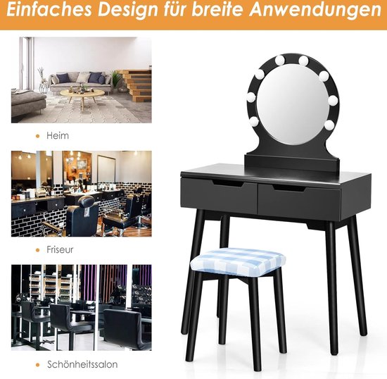 Make-uptafel met 3-kleuren verlichte spiegel, make-up kaptafelset met verlichting en zijkast 3 lades, kaptafel met gecapitonneerde kruk voor dames en meisjes (Color : Gray a, Size : L:100cm/39.4