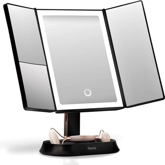 Moederdag Cadeau : Liefste Cadeaus voor Mama- Make-up Spiegel met Natuurlijke LED Licht en 5x & 7x Vergroting - Vierdelige Makeup Mirror met dimbare Verlichting, Touch Screen, Stand - (Zwart)