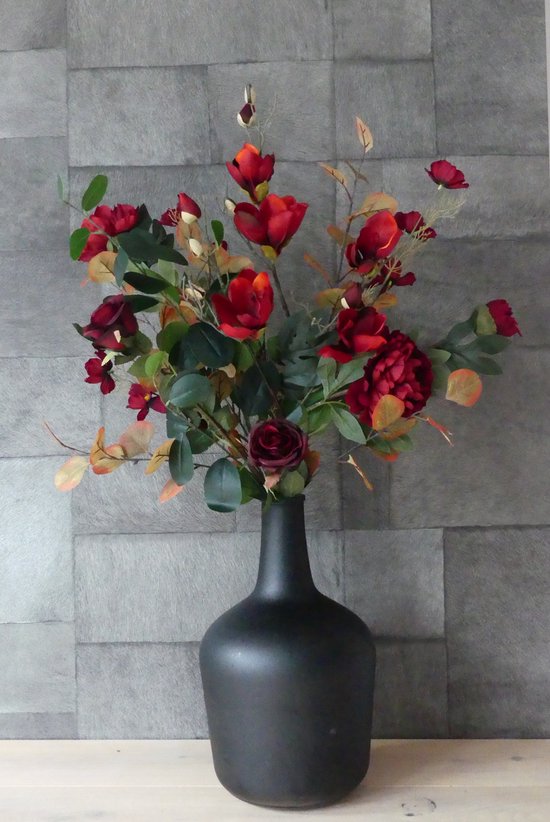 DAX Flowers - Romantisch Rood Boeket - Zijden Bloemen Kunstboeket - Kunstbloemen Boeket voor binnen - 90-100 cm