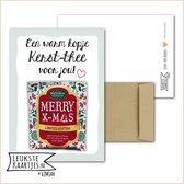 Kaartkadootje -> Kerst-Thee - No:02 (Een Warm kopje Kerst-thee voor jou - Merry X-Mas - Groen rand en witte binnenkant) - LeuksteKaartjes.nl by xMar