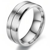 Ring Heren Zilver kleurig met Gegraveerde Streep - Staal - Ringen - Cadeau voor Man - Mannen Cadeautjes