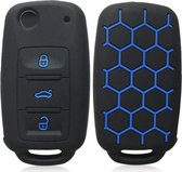 Zachte Siliconen Sleutelcover - Zwart met Blauw - Sleutelhoesje Geschikt voor Volkswagen Golf / Polo / Tiguan / Up / Passat / Seat Leon / Seat Mii / Skoda Citigo - Sleutel Hoesje Cover - Patroon - Auto Accessoires