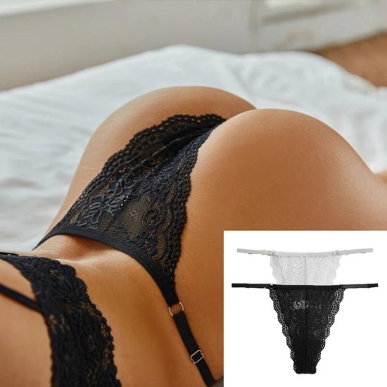 String Femme Luxe avec Dentelle 2 Pieces Wit Zwart Lingerie Intime Femme Set. bol