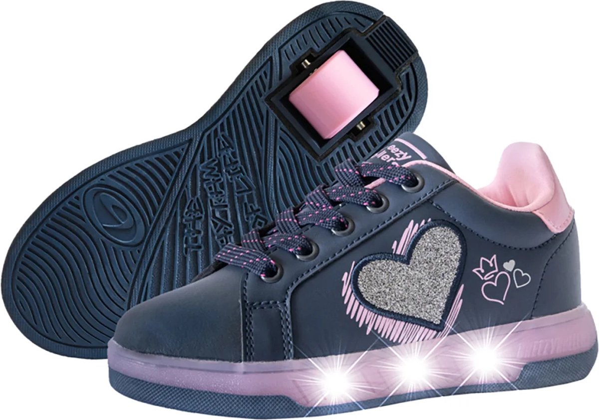 Breezy Rollers Kinder Sneakers met Wieltjes - Paars LED - Schoenen met wieltjes - Rolschoenen - Maat: 38