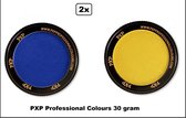 2x Set PXP Professional Colours schmink blauw en geel 30 gram - Schminken verjaardag feest festival thema feest