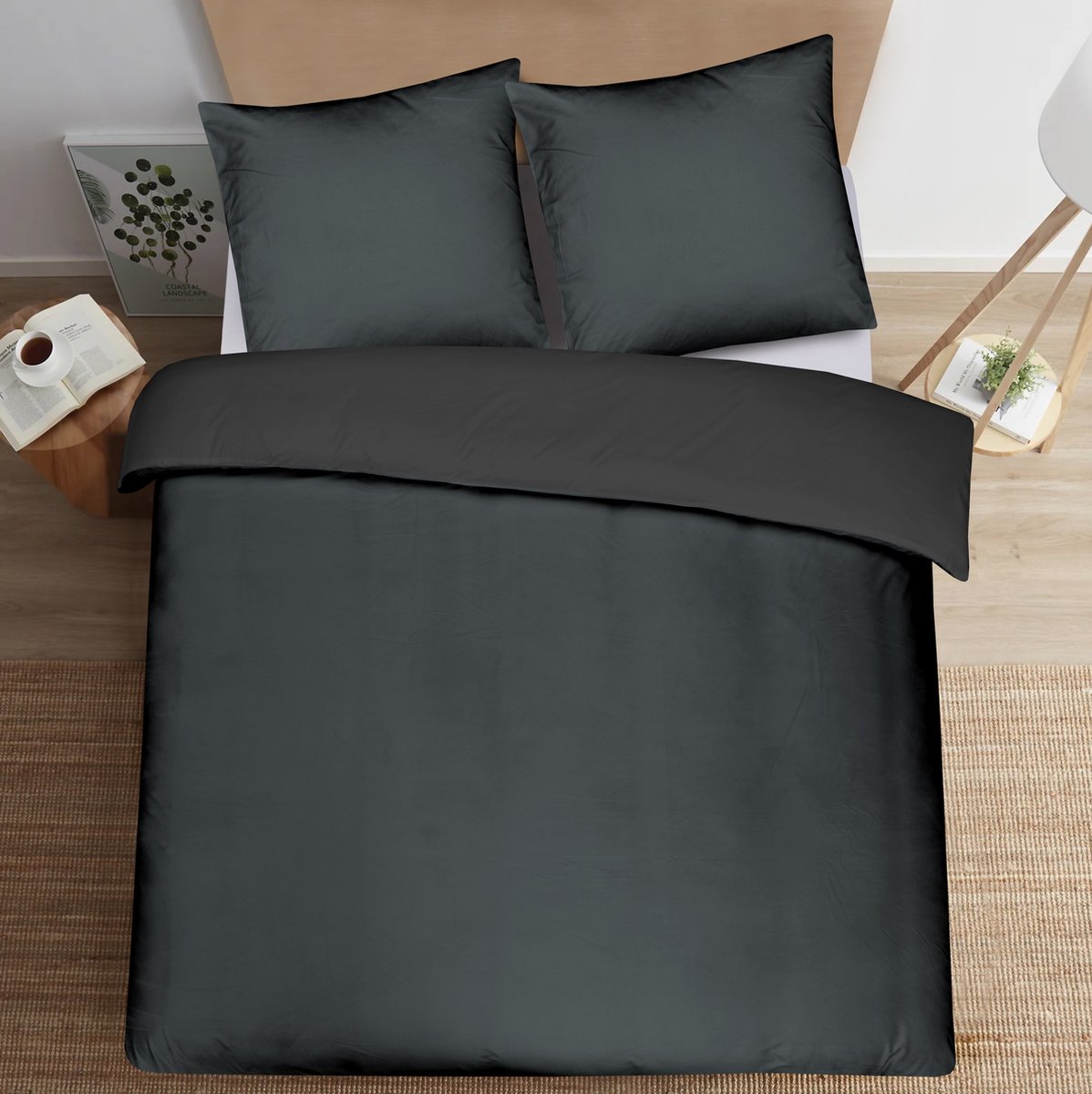 Skylark - Superzacht fluwelen dekbedovertrek - Luxe beddengoed -240x200/220 - Antraciet
