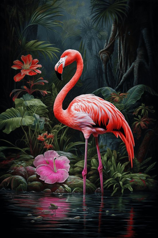 Flamingo Poster | Vogelposter | Roze Flamingo | Natuurposter | Dierenposter | 61x91cm | Wanddecoratie | Muurposter | CW | Geschikt om in te lijsten