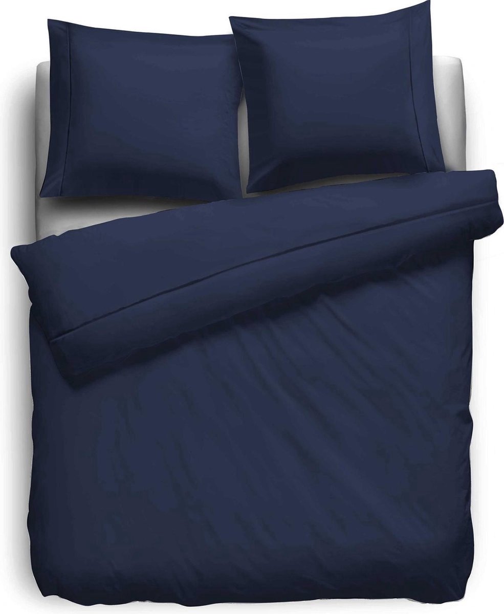 Eleganzzz Dekbedovertrek Percal Katoen Uni - Met Bies - Dark Blue - Dekbedovertrek 240x200/220cm - Dekbedovertrekken - Lits Jumeaux - Effen Dekbedovertrek Donker Blauw