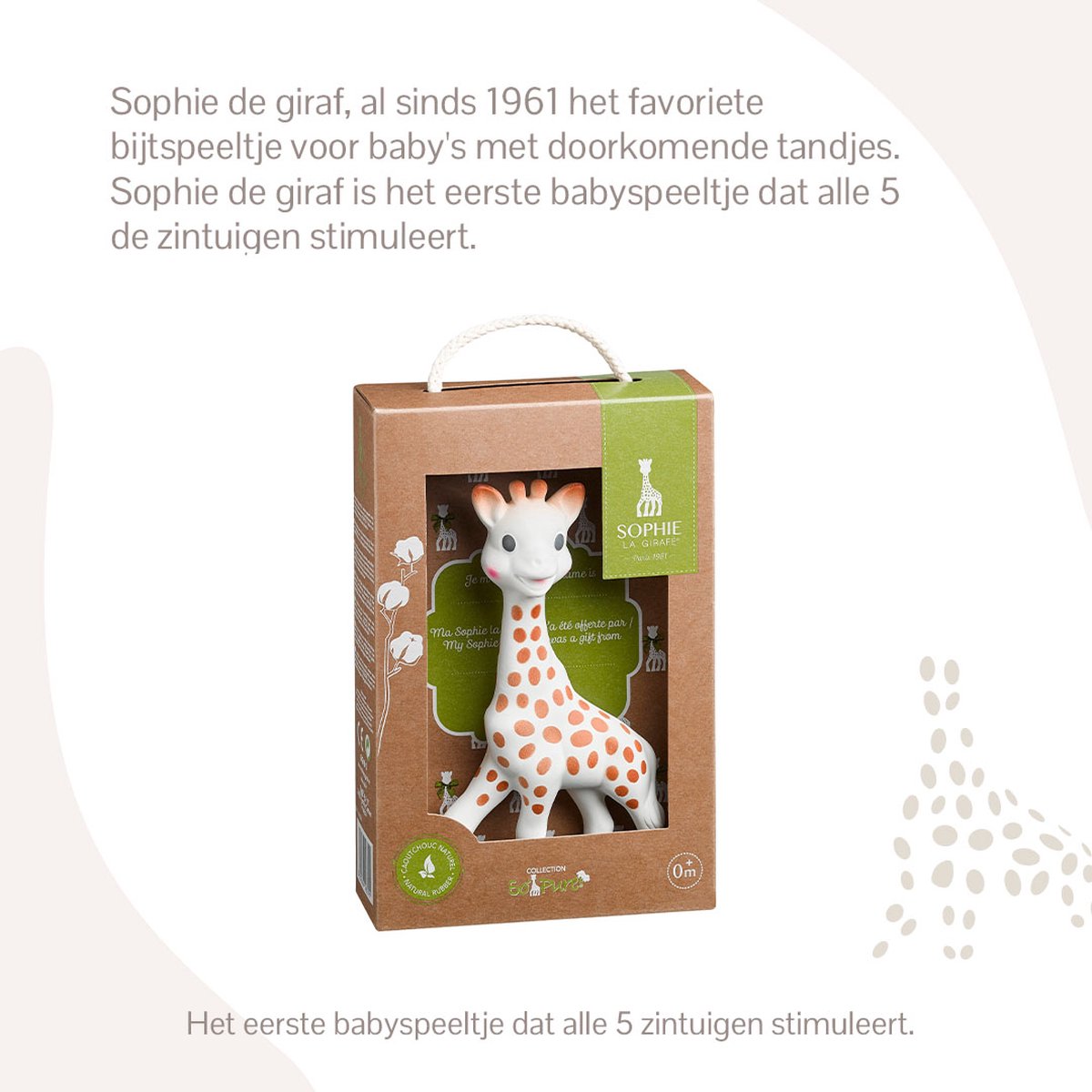 Sophie de giraf So'Pure - Bijtspeeltje - Bijtspeelgoed - Baby speelgoed - OK-Biobased - In gerecyled geschenkdoosje met organic katoenen strikje - 100% natuurlijk rubber - Vanaf 0 maanden - 17 cm - Beige/Bruin — afbeelding 9
