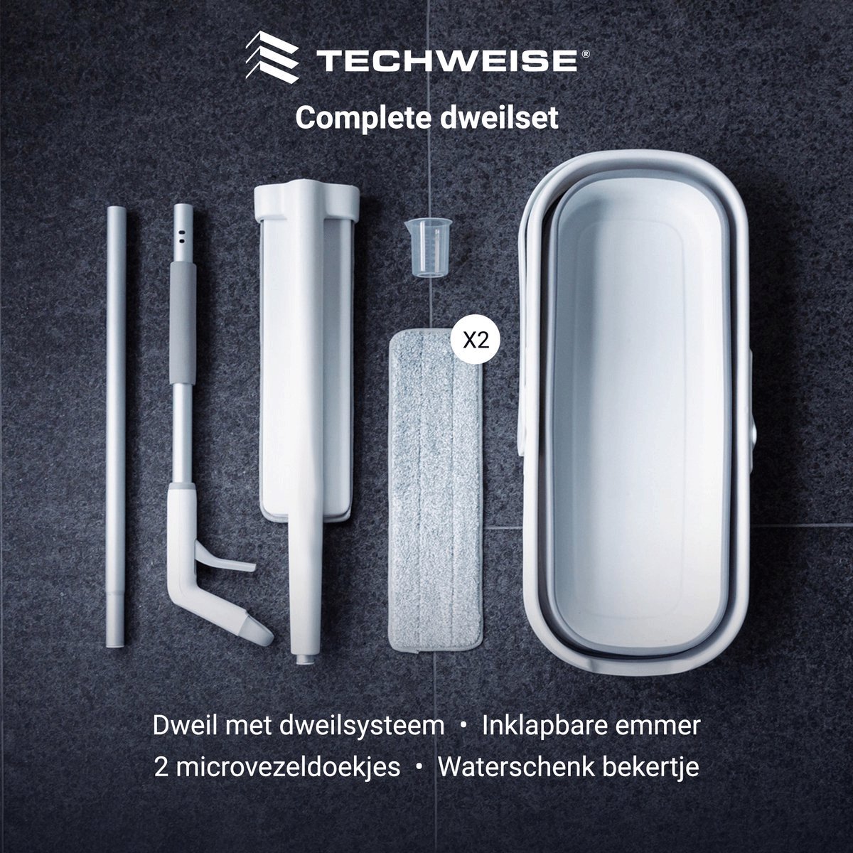 Techweise 4-in-1 Dweilsysteem met Spray en Opvouwbare Emmer met 2 Extra Microvezel Dweilen - Dweilset met Sprayfunctie - Vloerwisser - Dweil Mop - Dweilmop met Wringer thumbnail 8