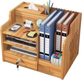 Updated Wooden Desk Organiser with Drawer, Large Capacity Desk Organiser, A4 Paper Document Sorter, DIY Office Supplies, Storage Box for Home