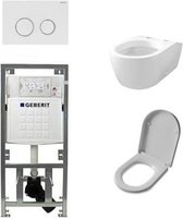 QeramiQ Salina Toiletset - softclose zitting - bedieningsplaat Geberit Sigma20 wit - wit