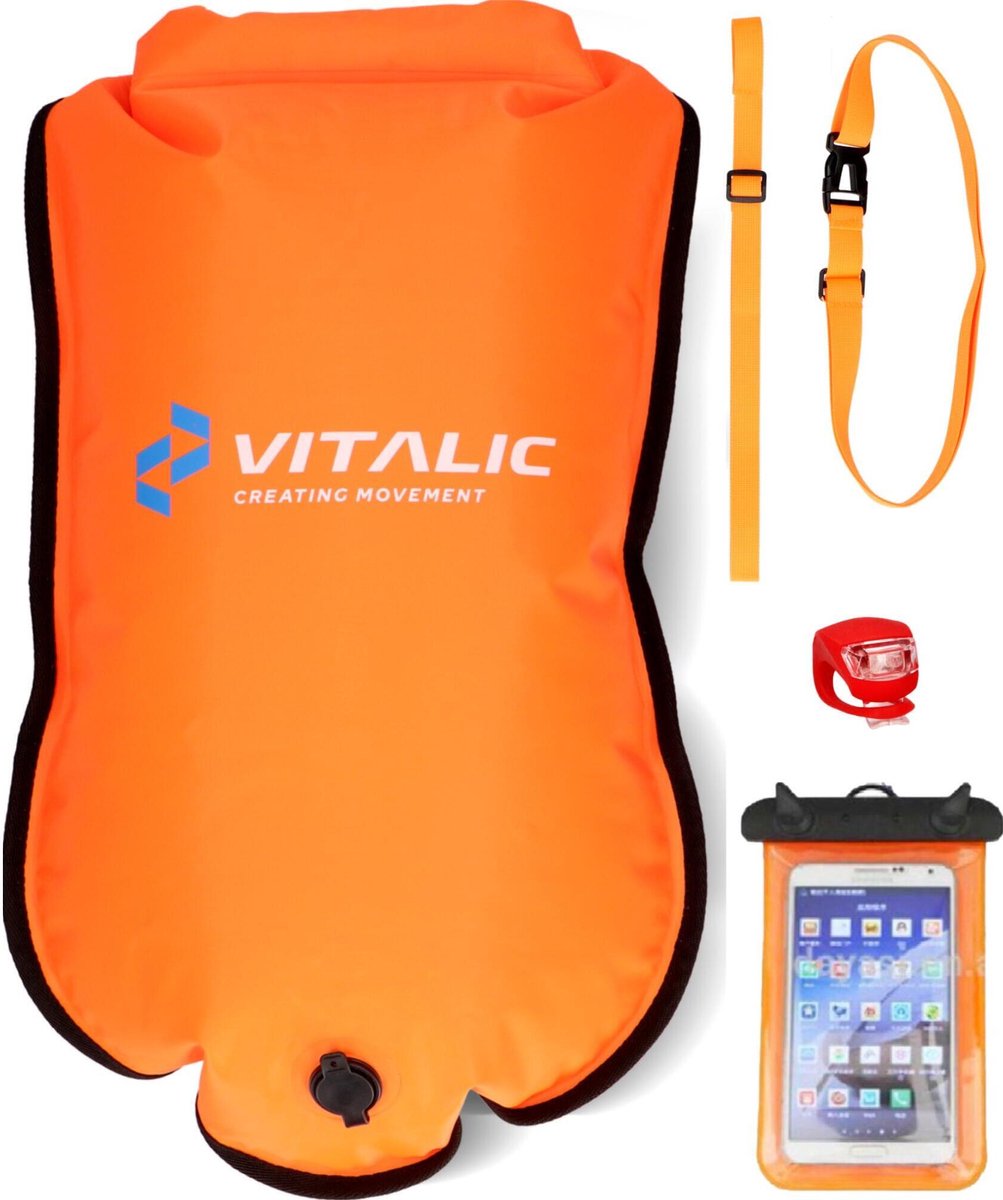 Lichtgevende Zwemboei voor veilig Openwaterzwemmen met Drybag - Safe swimmer zwem boei met droogzak | VITALIC - VITALIC