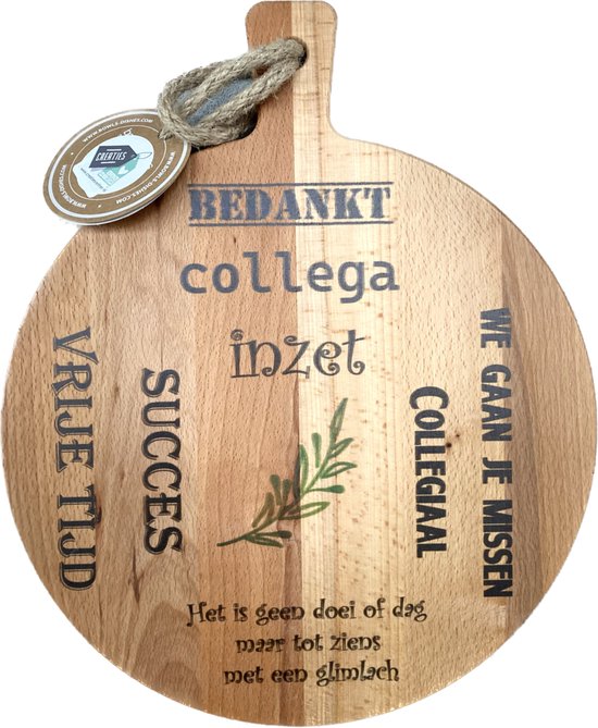 Creaties van Hier - Serveerplank - Collega doei - Hout - 30 cm