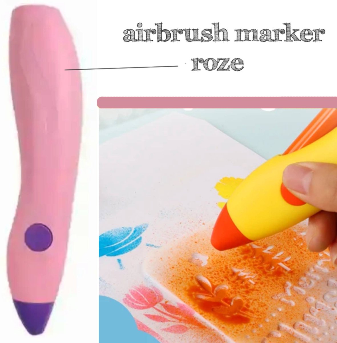 Airbrush Pen Roze Oplaadbare Spuitpen met 12 Aquarel Markers Spray jouw eigen kunstwerk met stiften Wasbare Creatieve Blaas Airbrush Marker Elektrische Draadloze Tekening Speelgoed