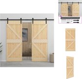 vidaXL Schuifdeurset - Massief grenenhout - 100 x 210 x 3.6 cm - Met gepoedercoat stalen set - Zwarte hardwareset - Deur