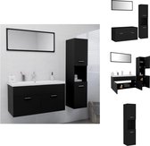 vidaXL badkamermeubelset - zwart - 90 x 38.5 x 46 cm - met wastafelkast - hoge kast en spiegel - Badkamerkast