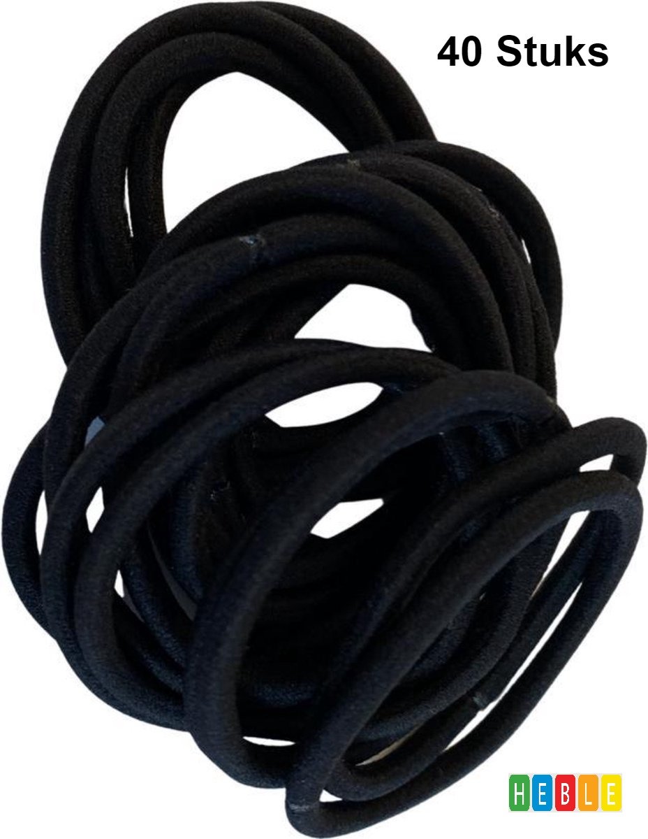 Heble *** 40 stuks Elastiekjes Haar elastiek Zwart Haar accessoires Haarstyling Elastiekjes voor paardenstaart One size