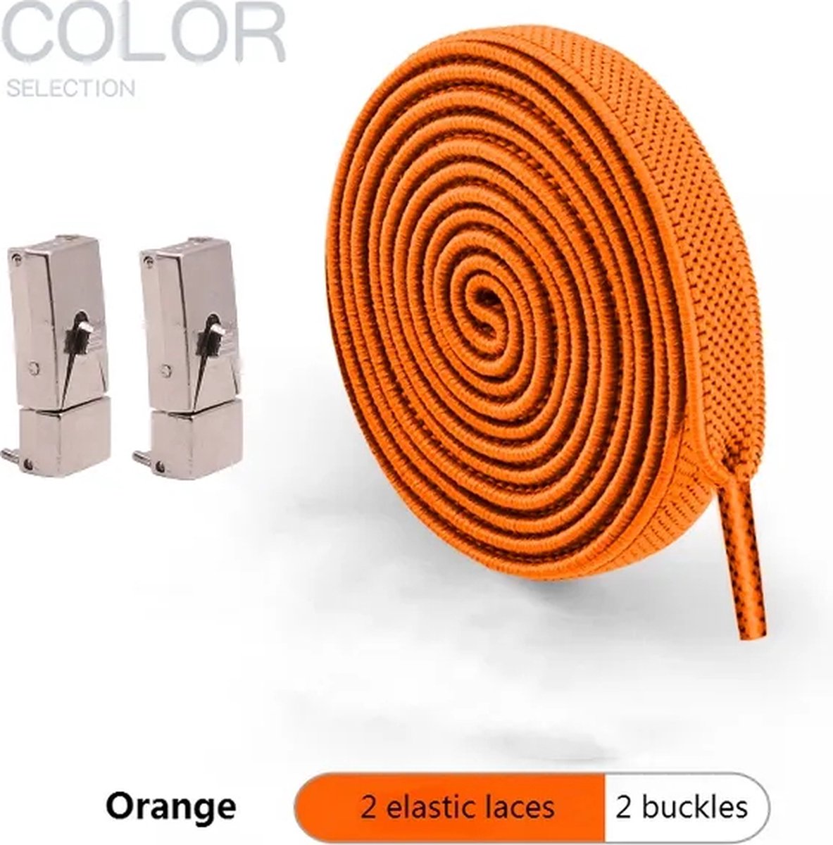 Elastische Veters - Schoenveters - Niet Meer Strikken - Orange met zilver Clip - 2 Stuks