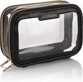 Clear Travel Makeup Bag Organiser - Small Portable Airport Toiletry Cosmetic Case - Make-up tas voor op reis - Black & Gold