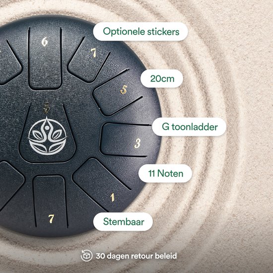 Ohana Drums® Tongue drum - Handpan - 20 cm Ø - Nachtelijk Blauw - Klankschaal - 11 noten - Yoga Drum - Lotus Tong - Steeldrum - Muziekinstrument voor kinderen - Mindfulness muziektherapie - Percussie-instrumenten van Ohana Drums — afbeelding 2