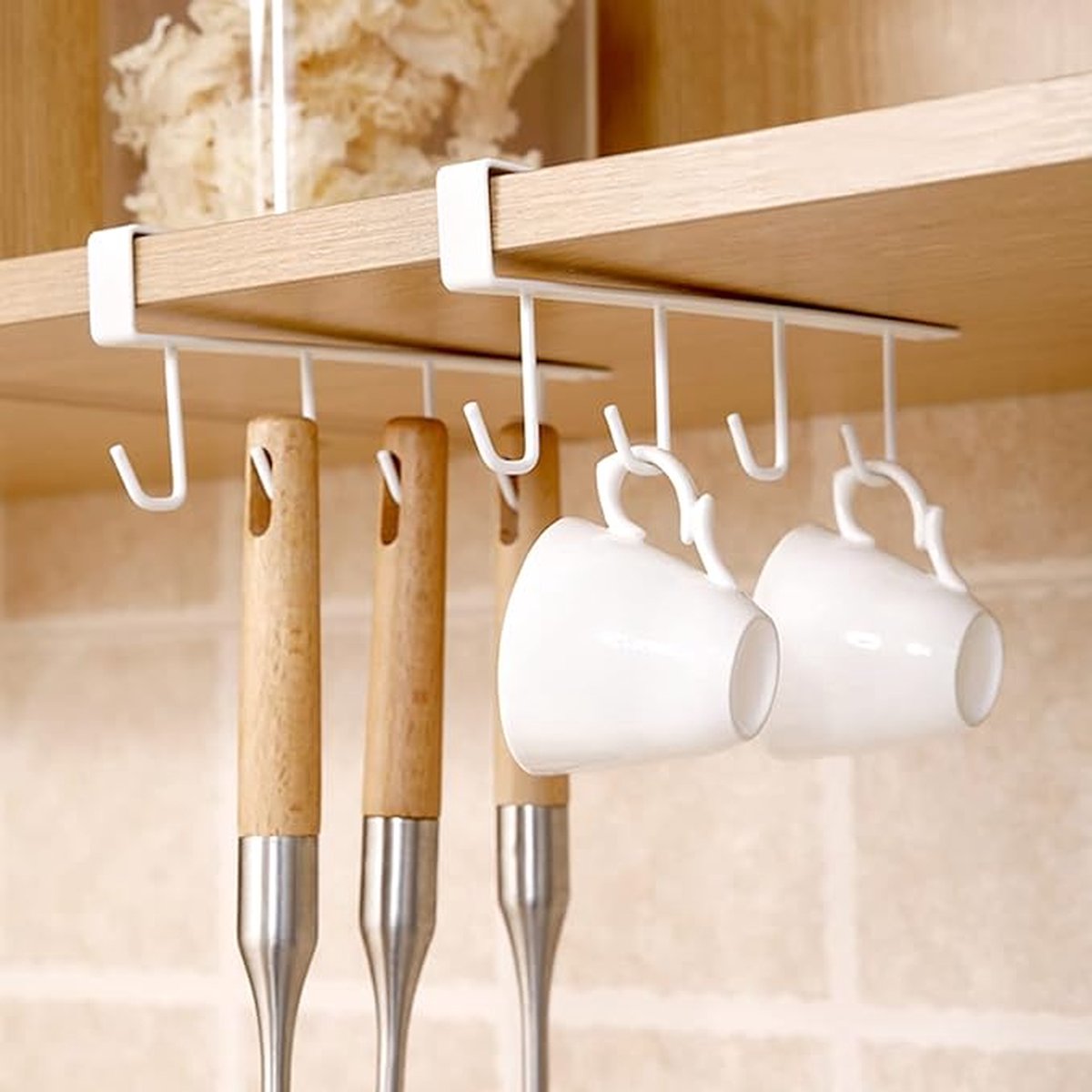 Narimano® 6-haak onder kast mok hanger, zelfklevende bekerhouder koffiekopje mok houder voor keuken, 6 haken theemok houder voor kast- Zwart