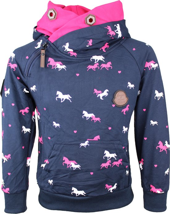 S&C Hoodie Focus Paard blauw Rood Kids & Kind Meisjes - Maat: 146/152