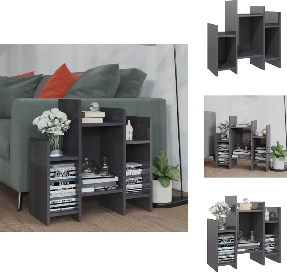 Vidaxl zijkast hoogglans grijs 60 x 26 x 60 cm 6 schappen