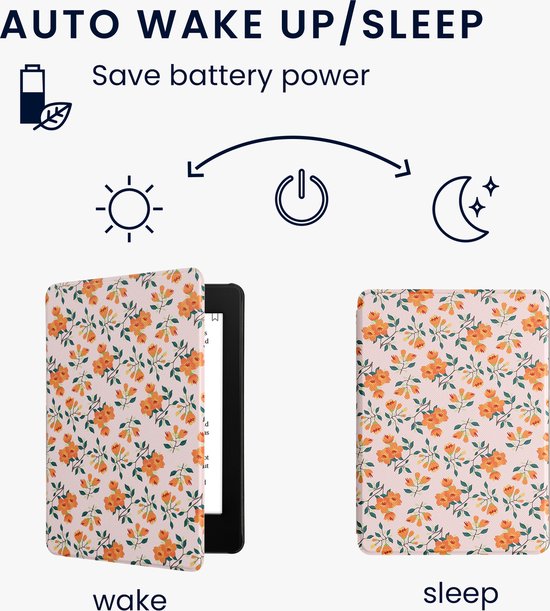 kwmobile e-reader hoesje geschikt voor Amazon Kindle Paperwhite 11. Generation 2021 hoes - E reader flip case met magnetische sluiting - Ereader cover - Gele bloemen design in geel / groen / beige van kwmobile — afbeelding 4