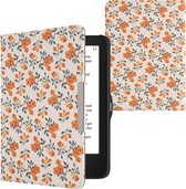 kwmobile hoes geschikt voor Tolino Vision 1 / 2 / 3 / 4 HD - Magnetische sluiting - E reader cover in geel / groen / beige - Gele bloemen design