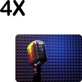BWK Stevige Placemat - Retro Microfoon met Blauwe Achtegrond - Set van 4 Placemats - 35x25 cm - 1 mm dik Polystyreen - Afneembaar