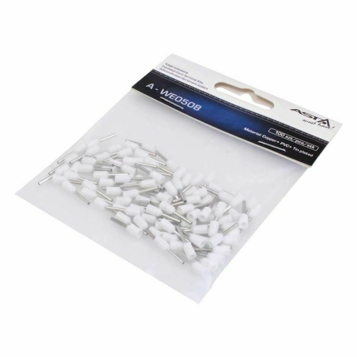 100 delig 0.5mm2 adereindhuls wit - kabelschoen pen - adereind hulzen - connectorpin - pennen