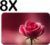 BWK Flexibele Placemat - Roze Rode Roos - Bloem - Set van 8 Placemats - 45x30 cm - PVC Doek - Afneembaar