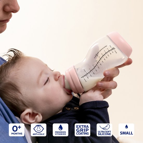 Difrax Babyfles Natural Glas - 310 ml - Roze - 1 Stuk - S-fles - Anti Koliek — afbeelding 2